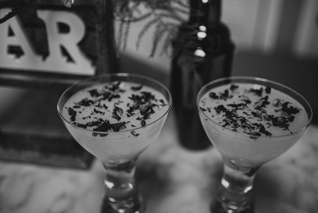 black and white photo of wedding cocktails