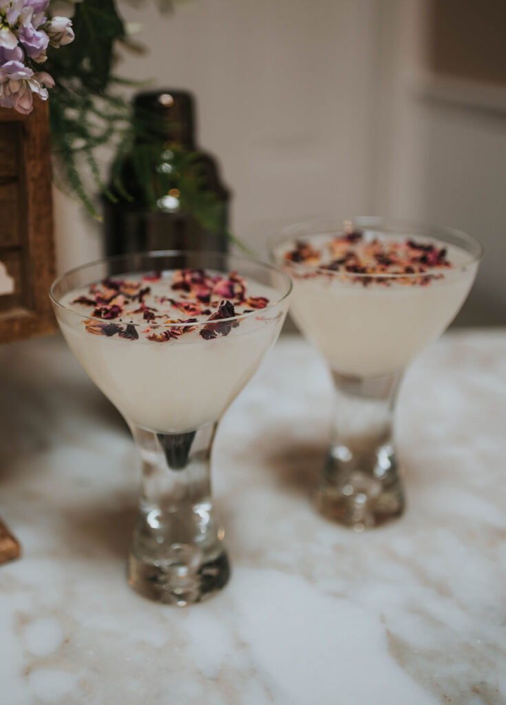 signature cocktails with floral garnishes