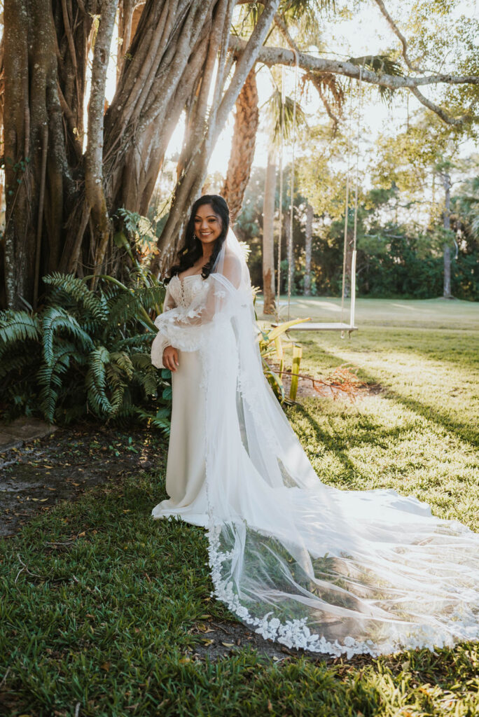 bride with long flowy veil