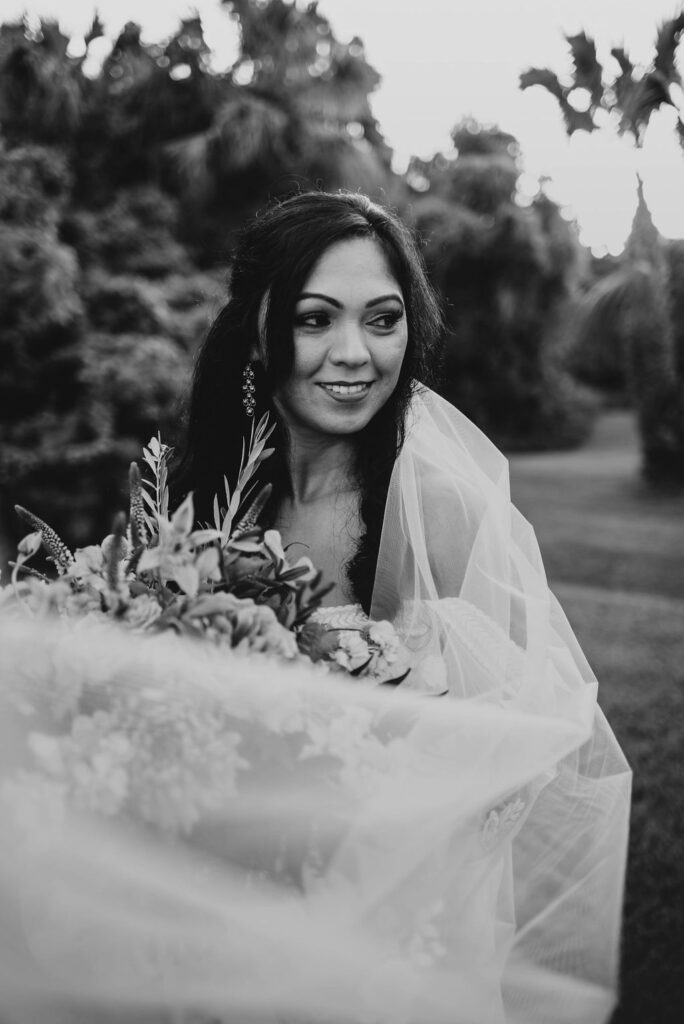 black and white bridal portrait