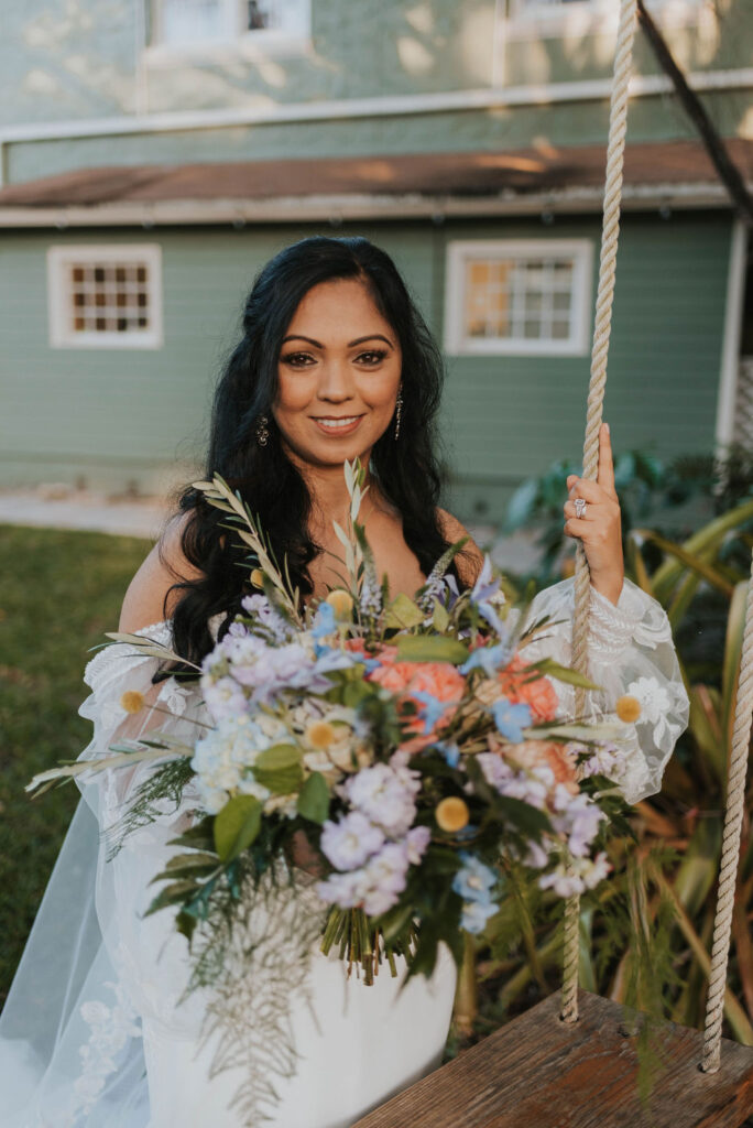 bride next to rope swing