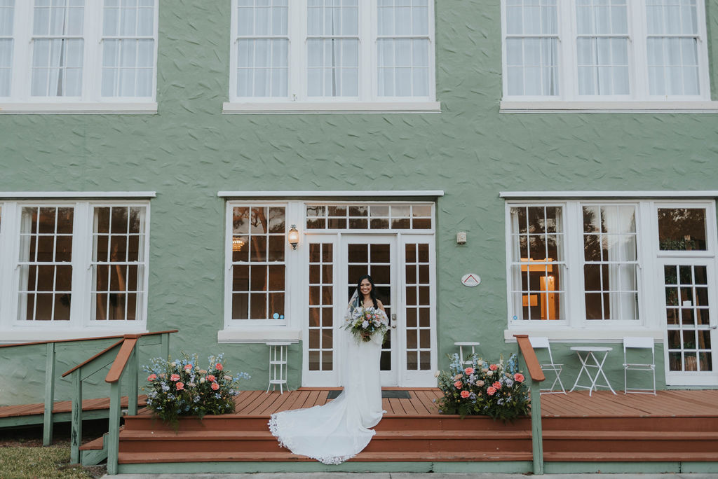 bride outside the banyan estate