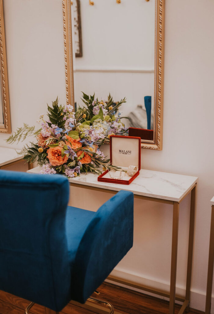 flowers in venue bridal suite