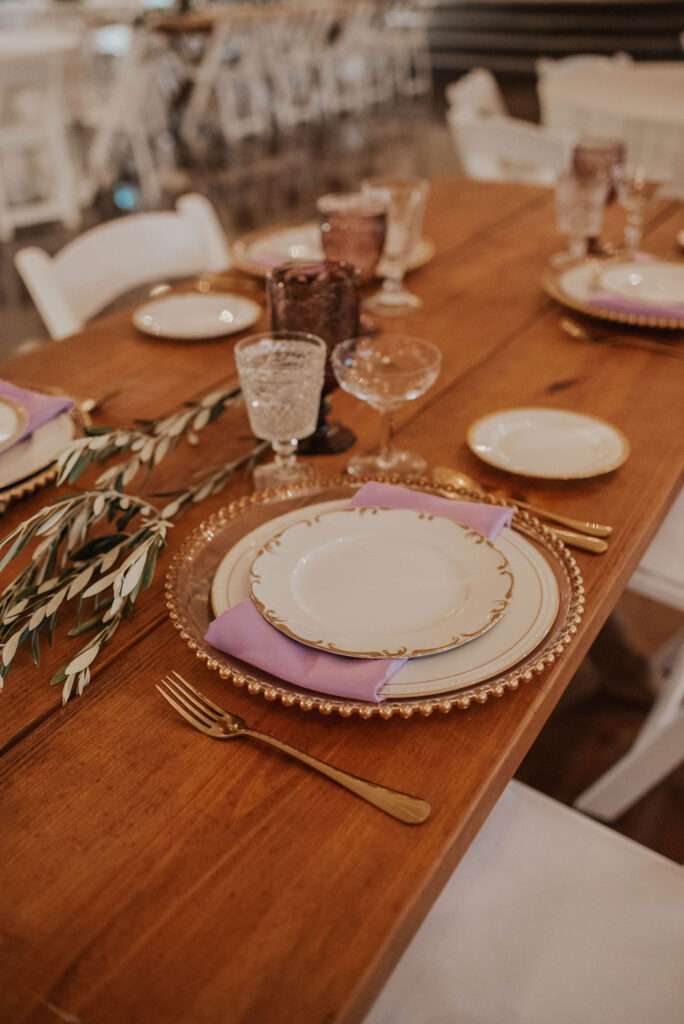 simple gold and crystal wedding reception glassware